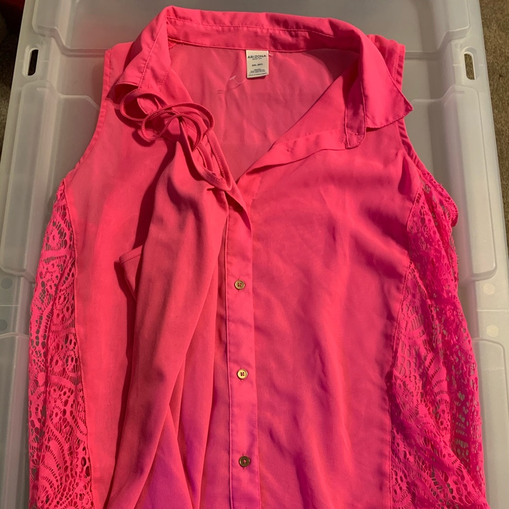 Sheer sleeveless button up with tank top